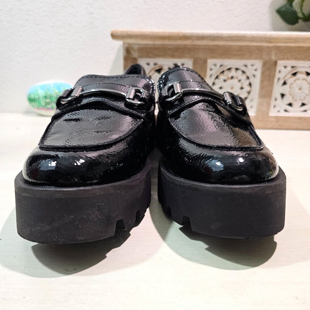 FRANCO SARTO Womens Sz 10M Bergamot Black Patent Lug Sole Platform Loafer Shoes - Picture 2 of 12